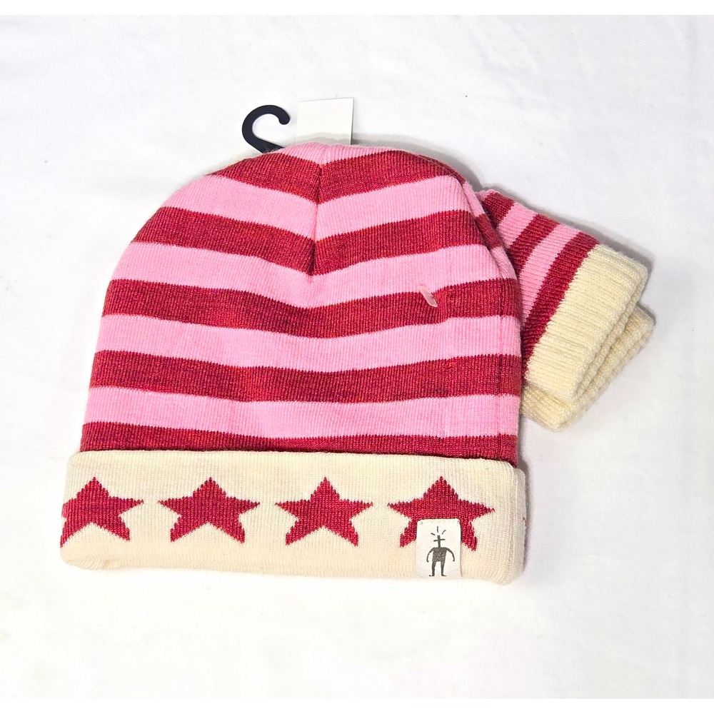 Smartwool Baby Twinkler Beanie & Mittens Set Merino Wool Pink Striped 6-12M